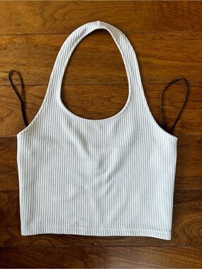 H&M Ribbed Halter Crop Top in Light Beige